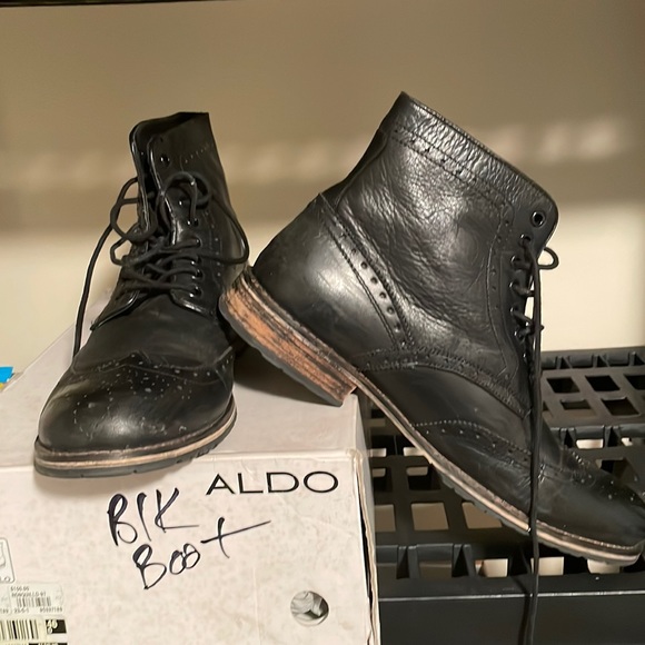 Aldo “Ronquillo” Black Leather Wingtip tie Up Boot - Picture 1 of 4